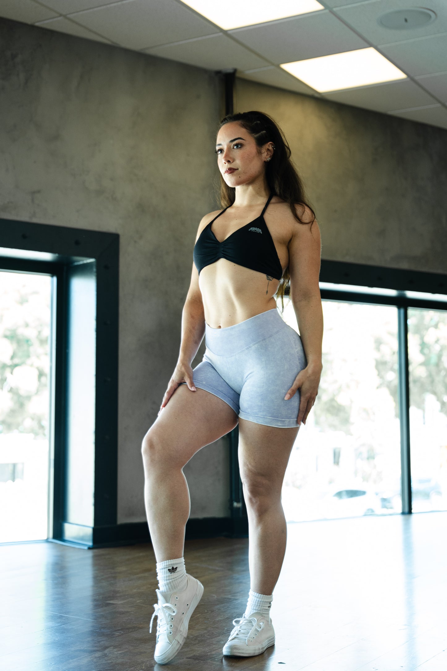 Mineral wash purple shorts