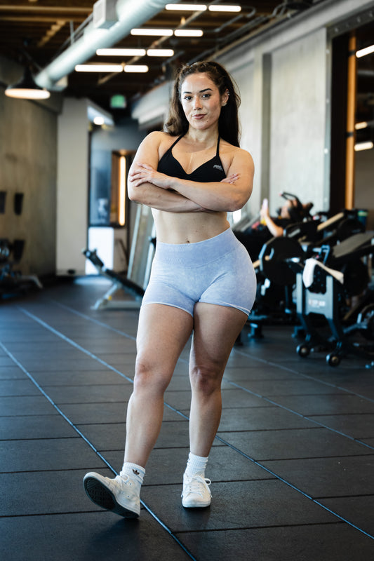 Mineral wash purple shorts